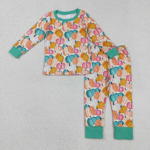 Pumpkin Green Girls Long Sleeve Pajamas