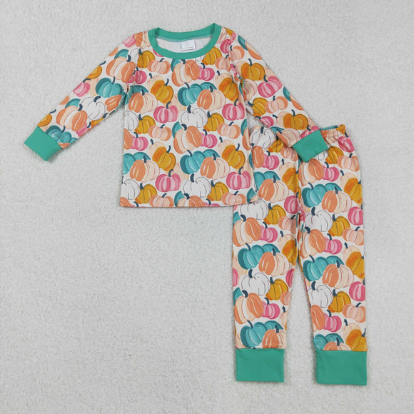 Pumpkin Green Girls Long Sleeve Pajamas
