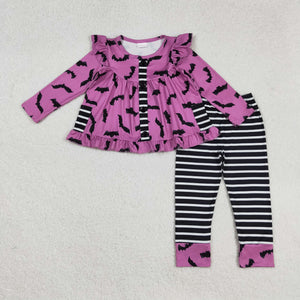Bats Stripe Pockets Purple Girls Halloween Outfits