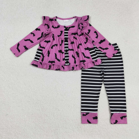 Bats Stripe Pockets Purple Girls Halloween Outfits