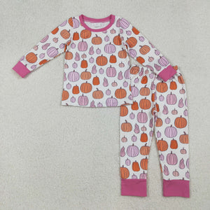 Pumpkin Hot Pink White Girls Long Sleeve Pajamas