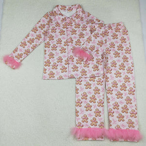 Mom Gingerbread Bow Pattern Pink Furry Decoration Adult Christmas Pajamas