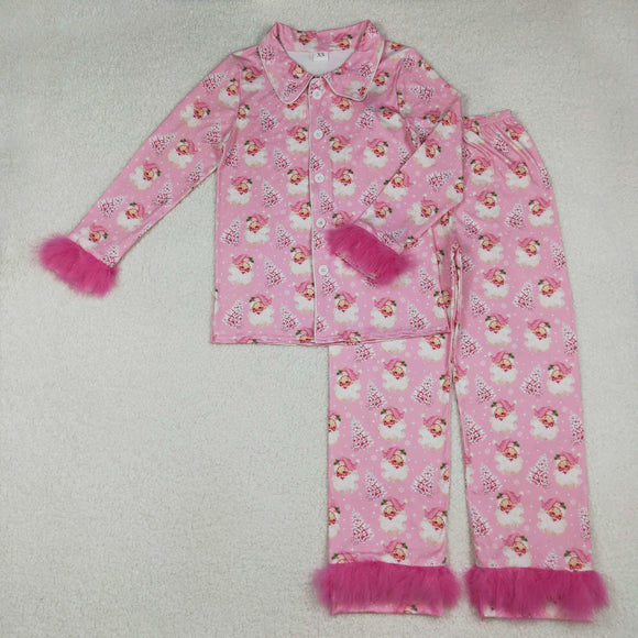Mom Santa Trees Pink Furry Decoration Adult Christmas Pajamas