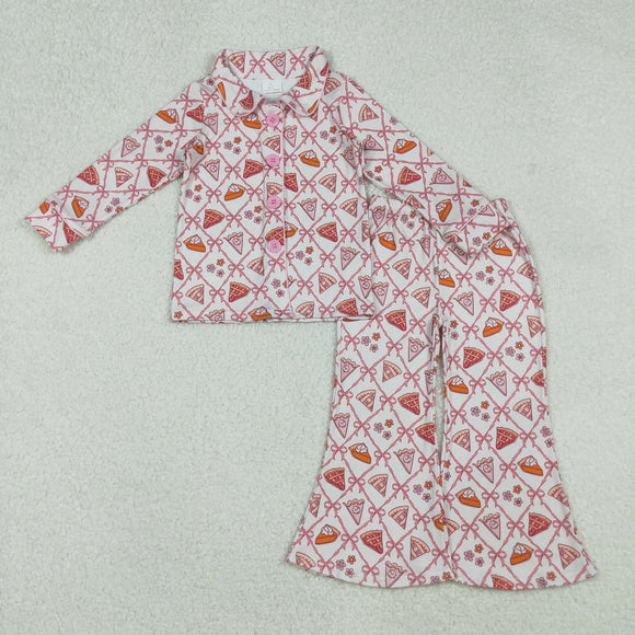 Cake Pink Bow Pattern Ruffles Girls Long Sleeve Pajamas
