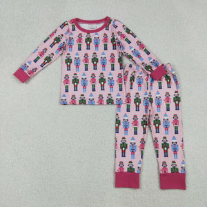 Cartoon Soliders Hot Pink Girls Christmas Pajamas