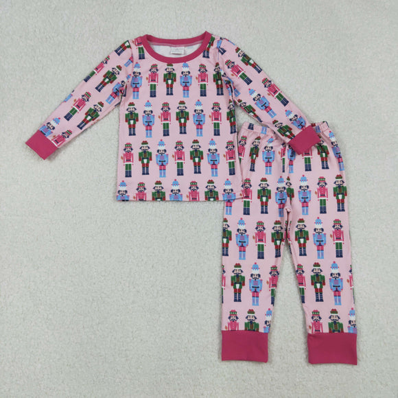 Cartoon Soliders Hot Pink Girls Christmas Pajamas