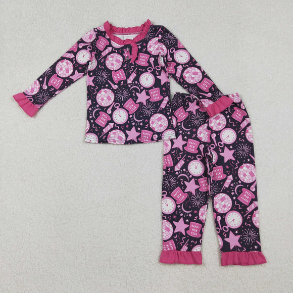 Firework New Year Black Girls Long Sleeve Pajamas