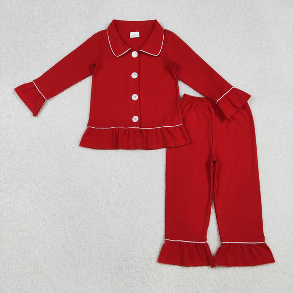 Solid Red Collar Girls Christmas Pajamas