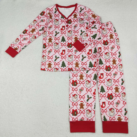 Adult Santa Gift Plaid Bow Pattern Mom Christmas Pajamas