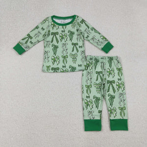 Bow Pattern Green Girls St. Patrick's Day Pajamas
