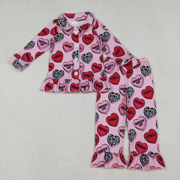Letters Heart Pink Plaid Girls Valentines Pajamas