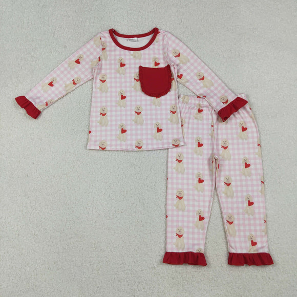 Dog Heart Pink Plaid Girls Valentines Pajamas
