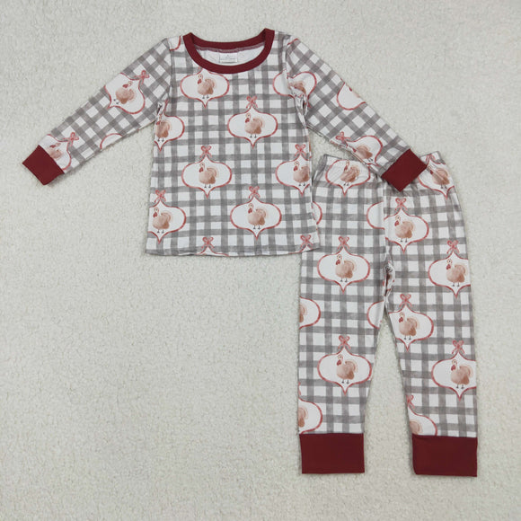 Turkey Bow Pattern Plaid Girls Thanksgiving Pajamas