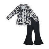 Bow Pattern Black Athletic Yoga Girls Long Sleeve+Trousers Sets