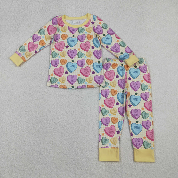 Letters Yellow Plaid Girls Valentines Pajamas