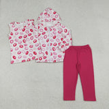 3pcs Lip Print White Hot Pink Girls Valentines Outfits