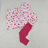 3pcs Lip Print White Hot Pink Girls Valentines Outfits