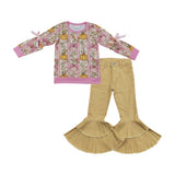 Pumpkin Stripe Turmeric Denim Girls Long Sleeve+Trousers Sets