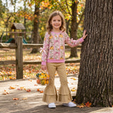 Pumpkin Stripe Turmeric Denim Girls Long Sleeve+Trousers Sets