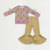 Pumpkin Stripe Turmeric Denim Girls Long Sleeve+Trousers Sets