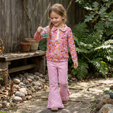 Colorful Floral Pink Tassels Denim Girls Long Sleeve+Trousers Sets