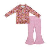 Colorful Floral Pink Athletic Girls Long Sleeve+Trousers Sets