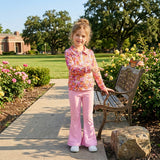 Colorful Floral Pink Athletic Girls Long Sleeve+Trousers Sets