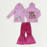 Cartoon Hot Pink Velvet Girls Christmas Outfits