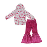 Lip Print Hot Pink Velvet Girls Valentines Outfits