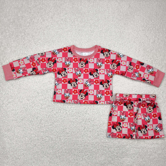Cartoon Floral Red Stripe Plaid Girls Shorts Sets