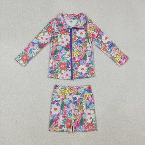 Floral Athletic Girls Long Sleeve Shorts Sets
