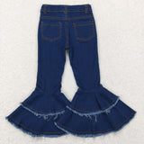 Distressed Dark Blue Flared Girls Jeans Pants