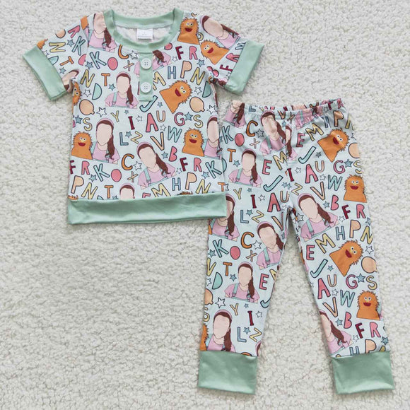 3-6M-5-6T Ms. Rachel Letters Green Boys Back to School Pajamas