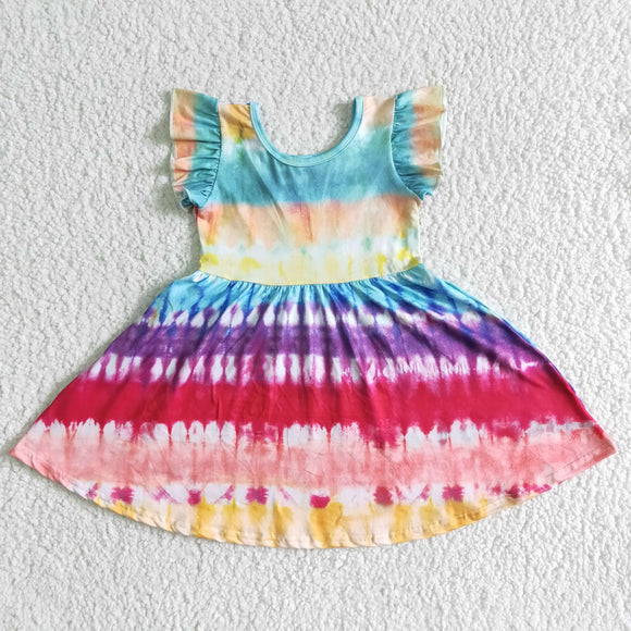 Promotional Tie Dye Girls Flutter Sleeve Dress