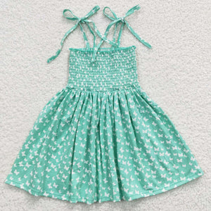 Promotional Butterfly Mint Smocked Girls Sleeveless Dress