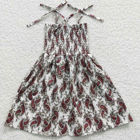 Pattern Floral White Smocked Girls Sleeveless Dress