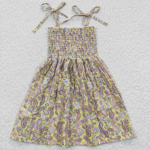 Pattern Floral Yellow Smocked Girls Sleeveless Dress