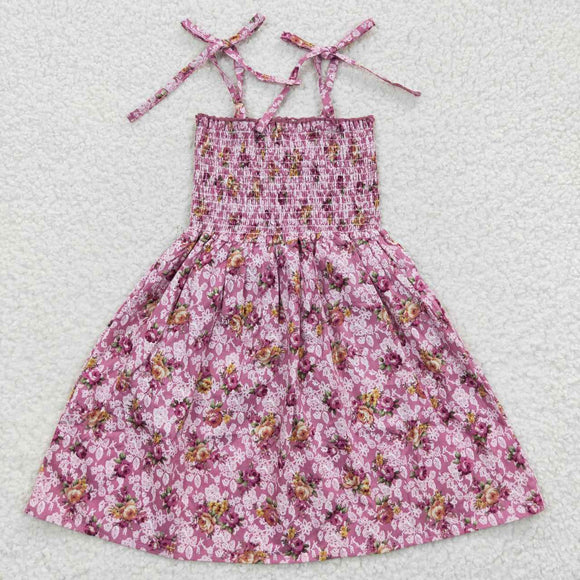 Floral Hot Pink Smocked Girls Sleeveless Dress