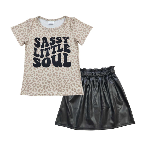 Sassy Little Soul Black Leather Girls Skirt Sets