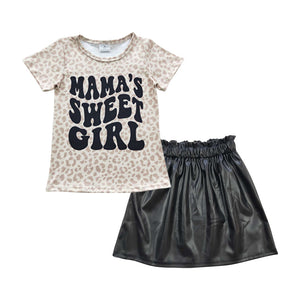 Mama's Sweet Girl Black Leather Girls Skirt Sets
