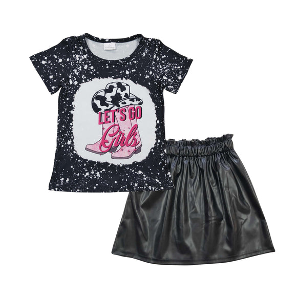 Let's go cowgirl Black Leather Girls Skirt Sets