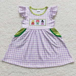 Cartoon Witches Purple Plaid Girls Halloween Dress