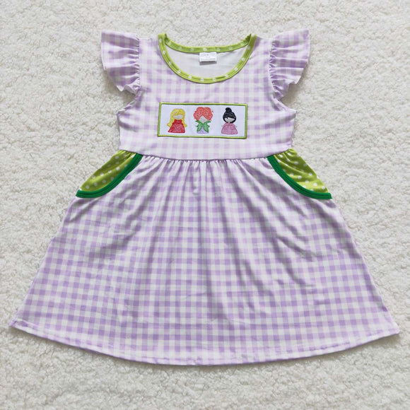 Cartoon Witches Purple Plaid Girls Halloween Dress