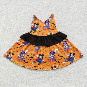 Cartoon Black Gauze Orange Girls Halloween Dress