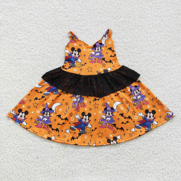 Cartoon Black Gauze Orange Girls Halloween Dress