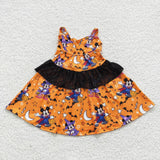 Cartoon Black Gauze Orange Girls Halloween Dress