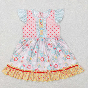 Bunny Floral Polka Dots Pink Girls Easter Dress