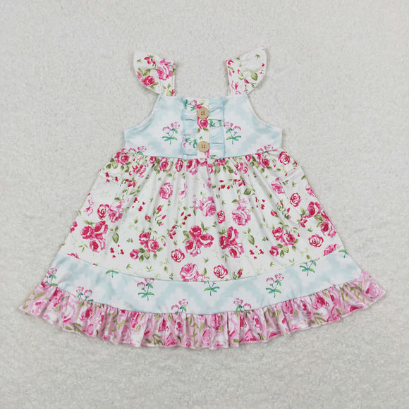 Floral Ruffles Girls Flutter Sleeve Dress