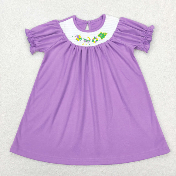 Mask Purple Smocked Girls Mardi Gras Dress