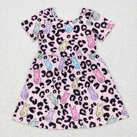 Bunny Leopard Print Pink Girls Easter Dress